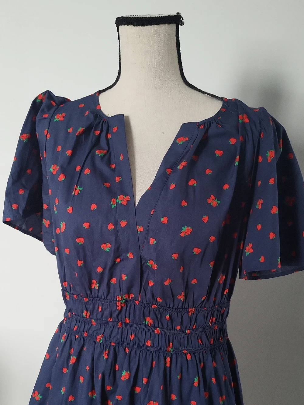 Anthropologie Navy Blue Short Sleeve Strawberry  Midi Dress - Picture 4 of 6